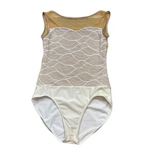 Double Platinum‎ Performance Wear White and Sheer Sleeveless Leotard Size Large